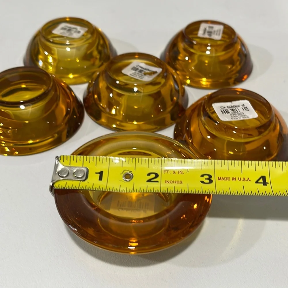 Crate & Barrel Candle Holders Yellow Amber Glass Votive Tealight Set of 6